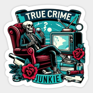 "True Crime Junkie" Funny Skeleton Sticker